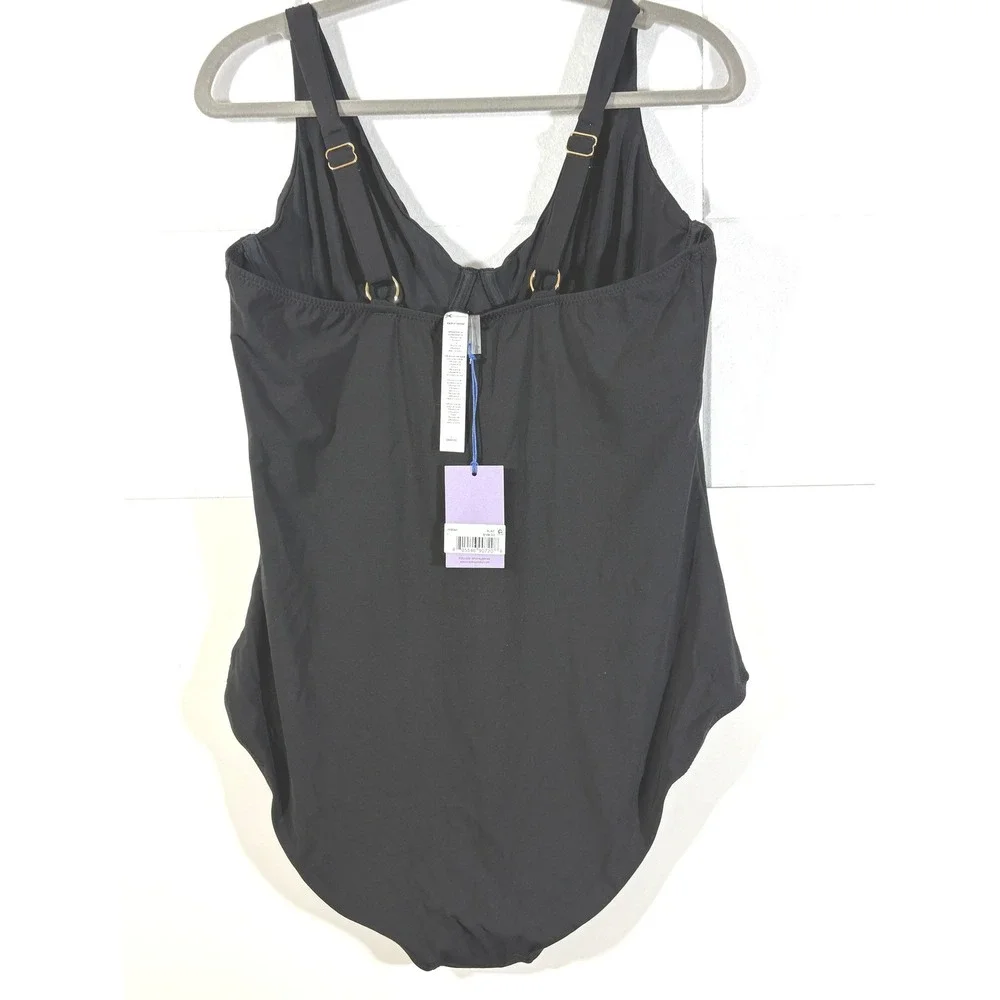 Hanky Panky Underwire One Piece Swimsuit Black Plunge Neck 7R8441 L